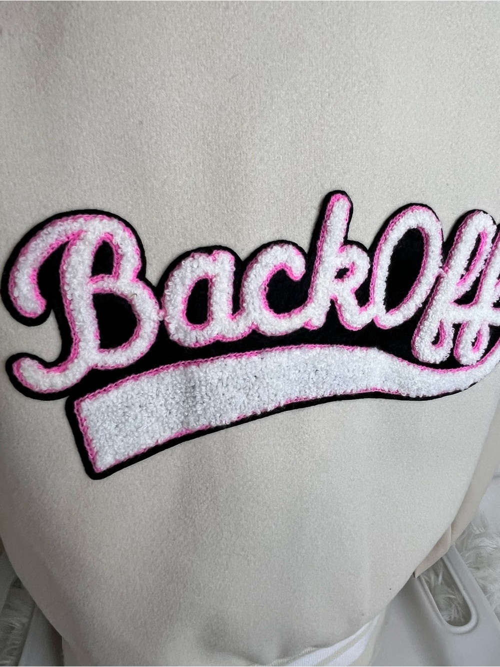 Cream Varsity Jacket with Pink & Yellow Patchwork - Picture 13 of 13